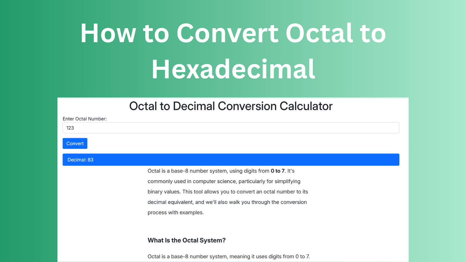 How to Convert Octal to Hexadecimal How to Convert Octal to Hexadecimal