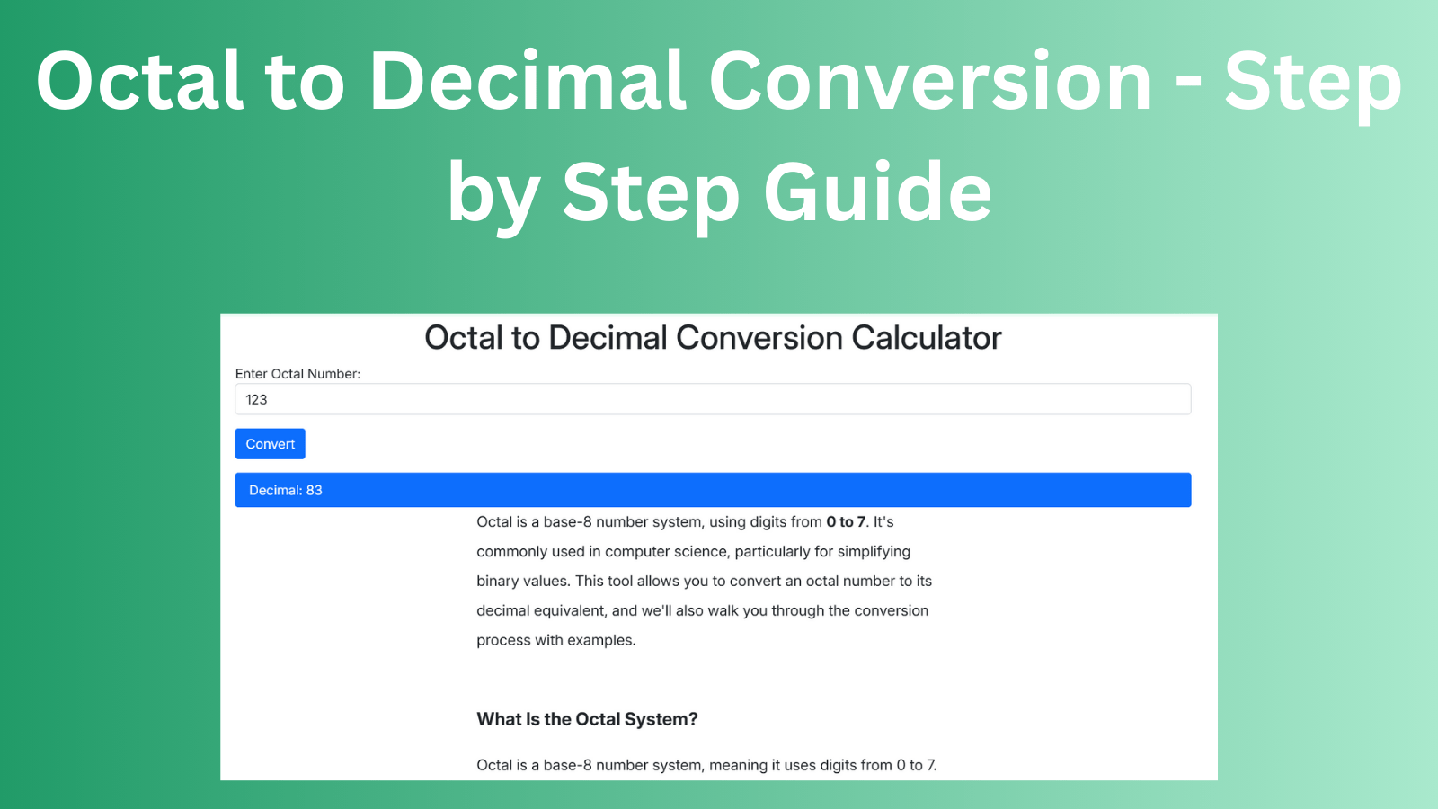 Octal to Decimal Conversion - Step by Step Guide Octal to Decimal Conversion - Step by Step Guide